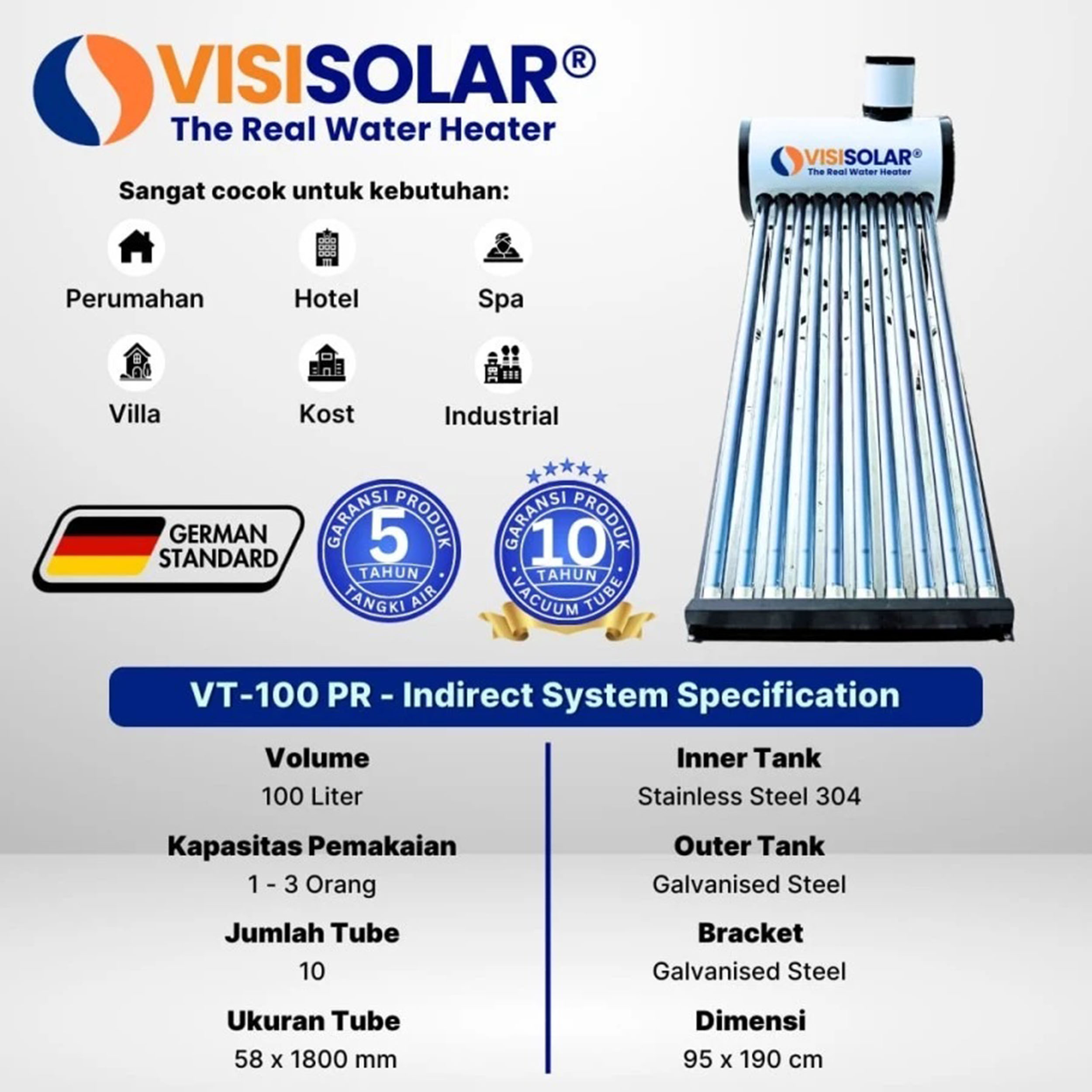 Kiat Inti Energi VISI SOLAR Pemanas Tenaga Matahari VT-100-PR