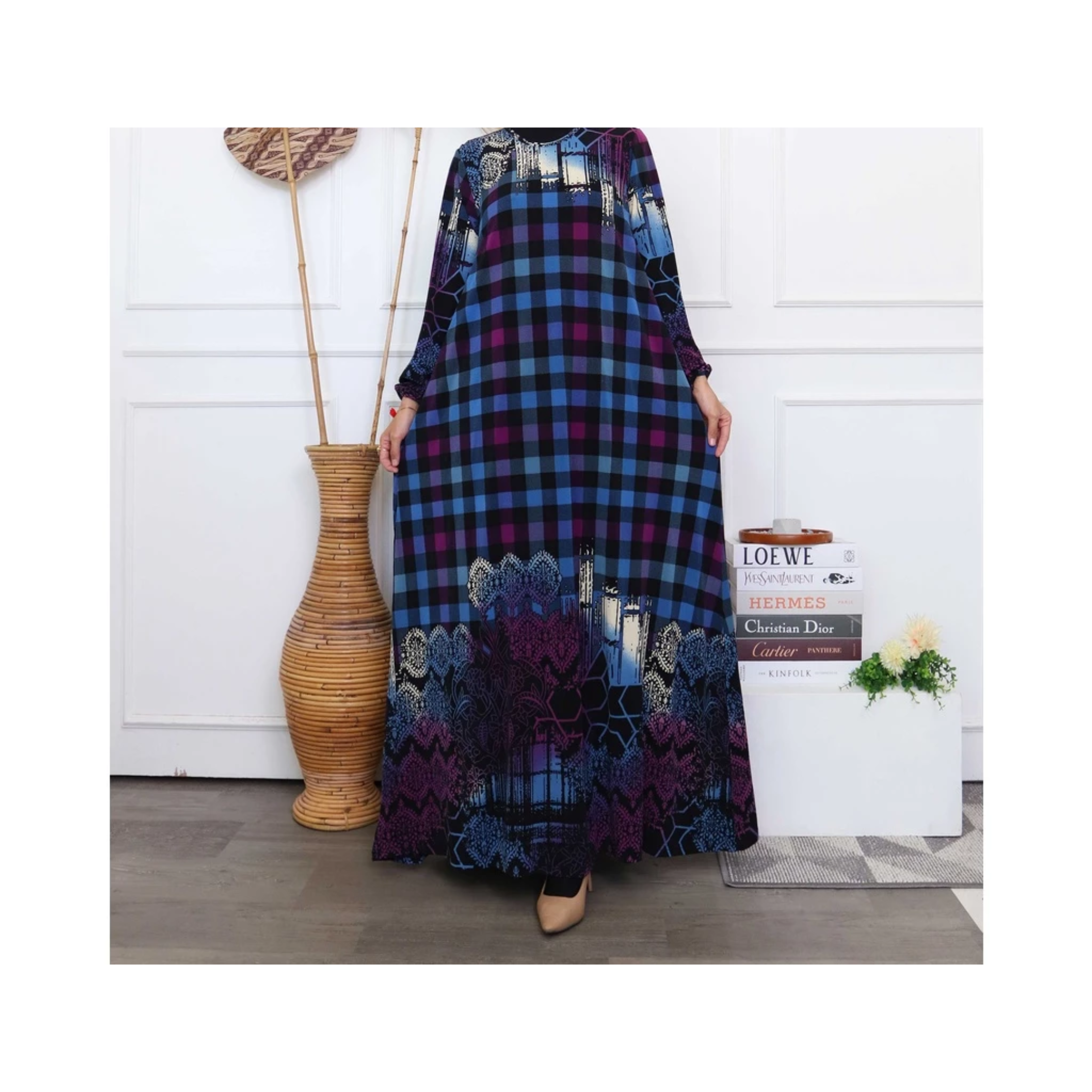 Gamis Motif Printing Nusantara GMPN Gamis Motif Wanita Jersey Lemonskin 8912