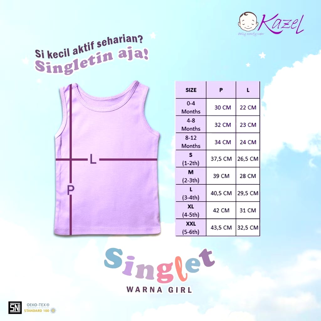  Kazel Babywear Singlet Polos Warna 