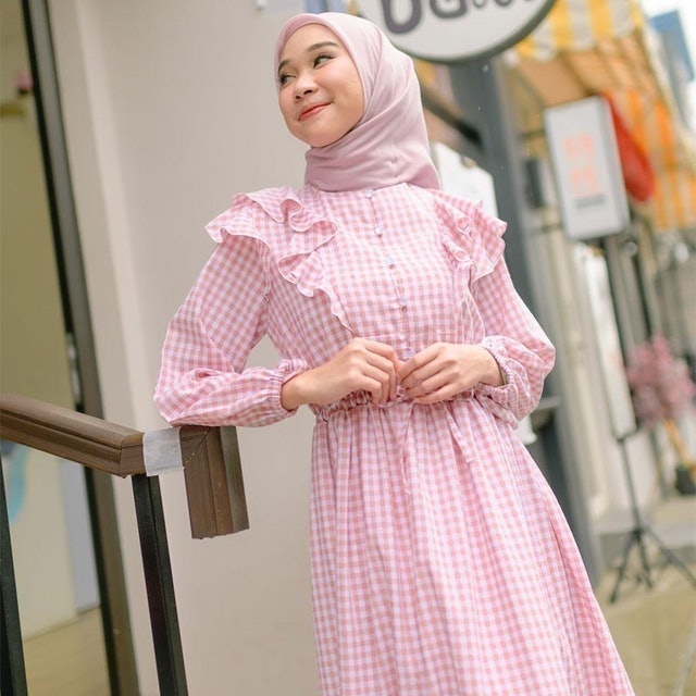 HijabChic Haima Dusty Pink Gingham Dress