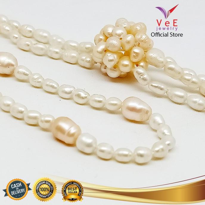 Vee Jewelry Kalung Mutiara Asli Air Tawar Lombok 3 Juntai