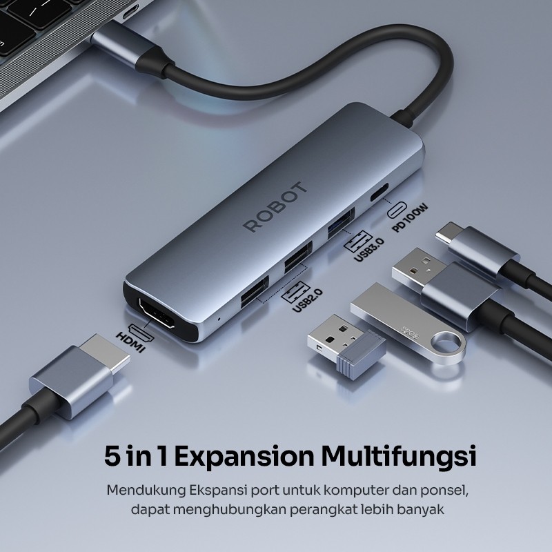 Wook Global Technology ROBOT Multiport 5 in1 USB Type C HUB Adapter HT350
