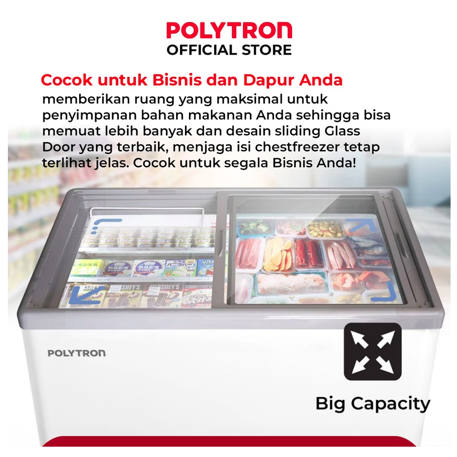 Hartono Istana Teknologi POLYTRON Chest Freezer Sliding Glass  PCF 129