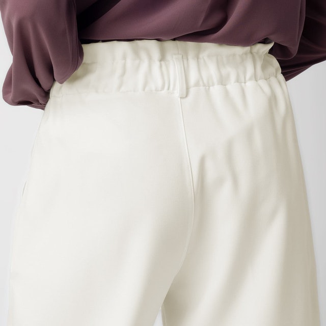 Celana "Eunji" Bahan Wanita High Waist Jogger Pant Pinggang Karet Off White  2