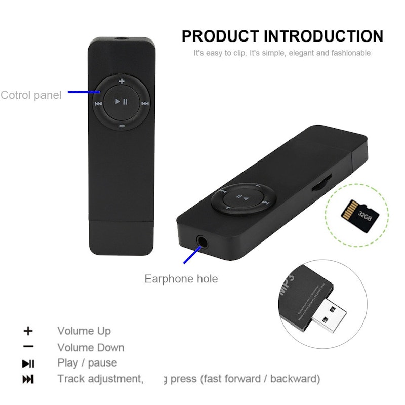 TaffSTUDIO MP3 Player Portable Mini USB 2.0 4
