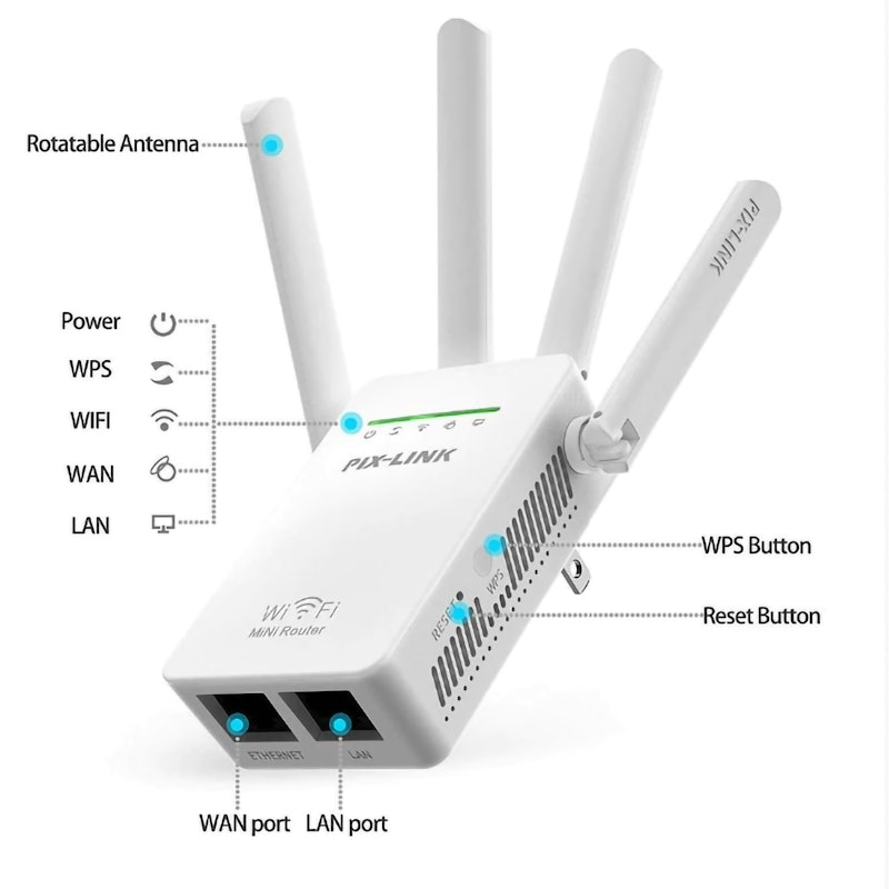 PIX-LINK WIreless-N 300 Wi-FI Repeater 4