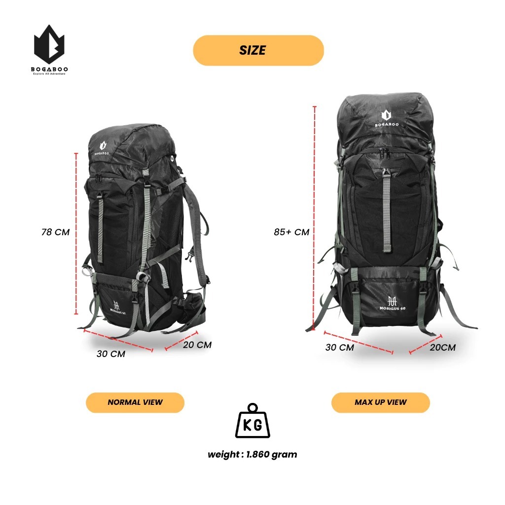 Bogaboo Indonesia Bogaboo Morigus 60L + Cover Bag Carrier Ultralight