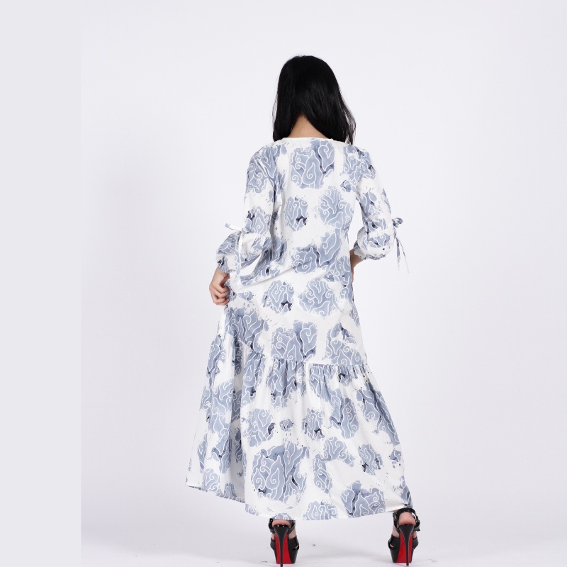 Trusmi Group Batik Trusmi Dress Batik Mega Mendung Bumi Pita Biru