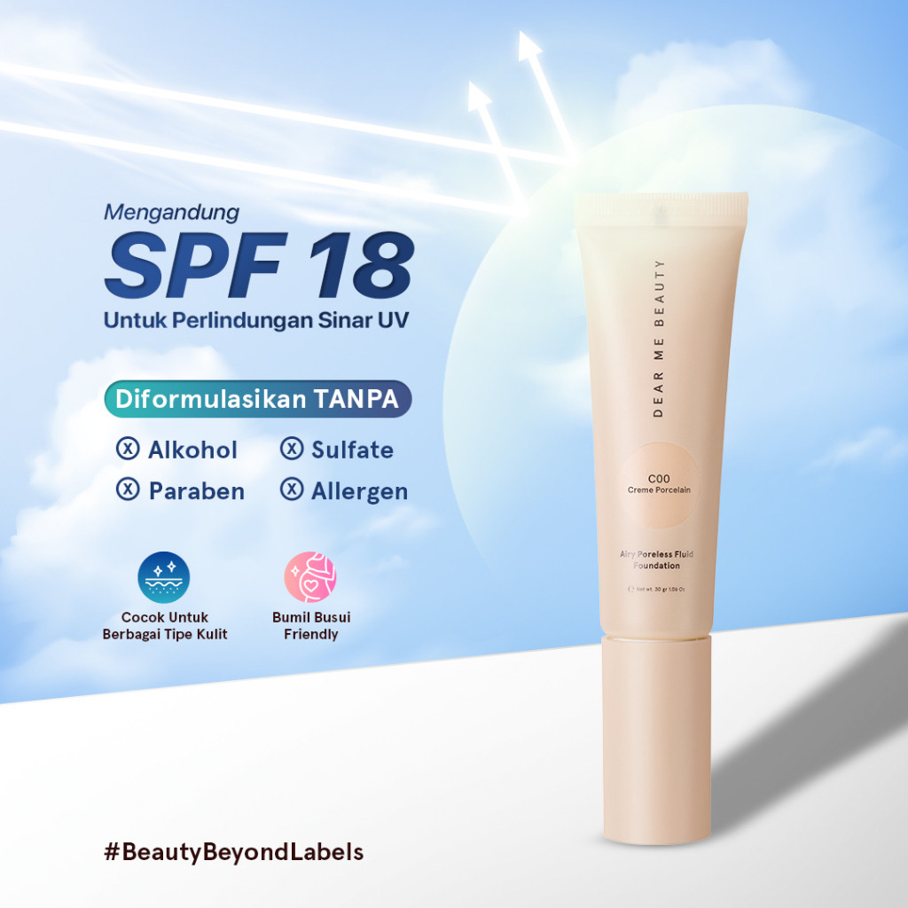 Garland Cantik Indonesia Dear Me Beauty  Airy Poreless Fluid Foundation W00 Golden Porcelain