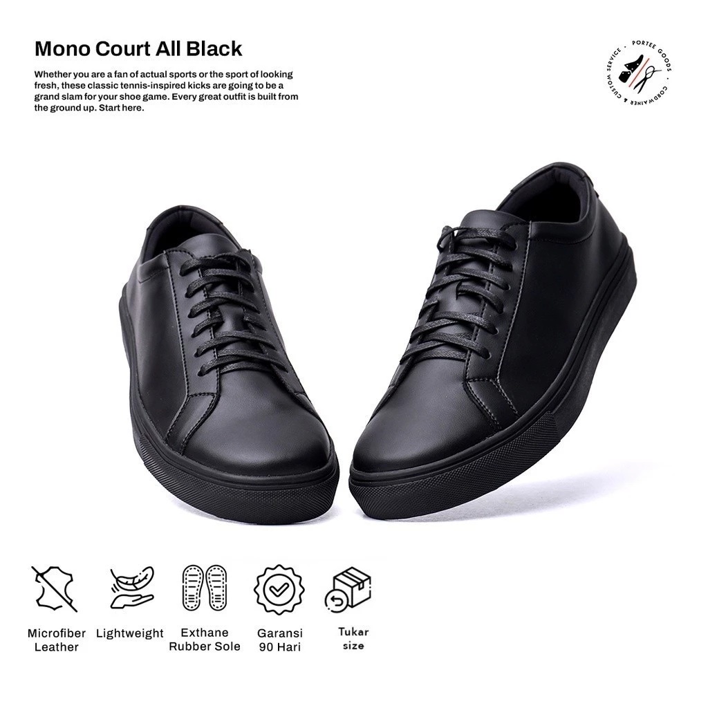 Portee Goods Sepatu Pria Mono Court All Black 5