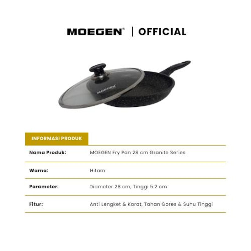 MOEGEN® Fry Pan Granite Series Plus Tutup Kaca 28 cm 3