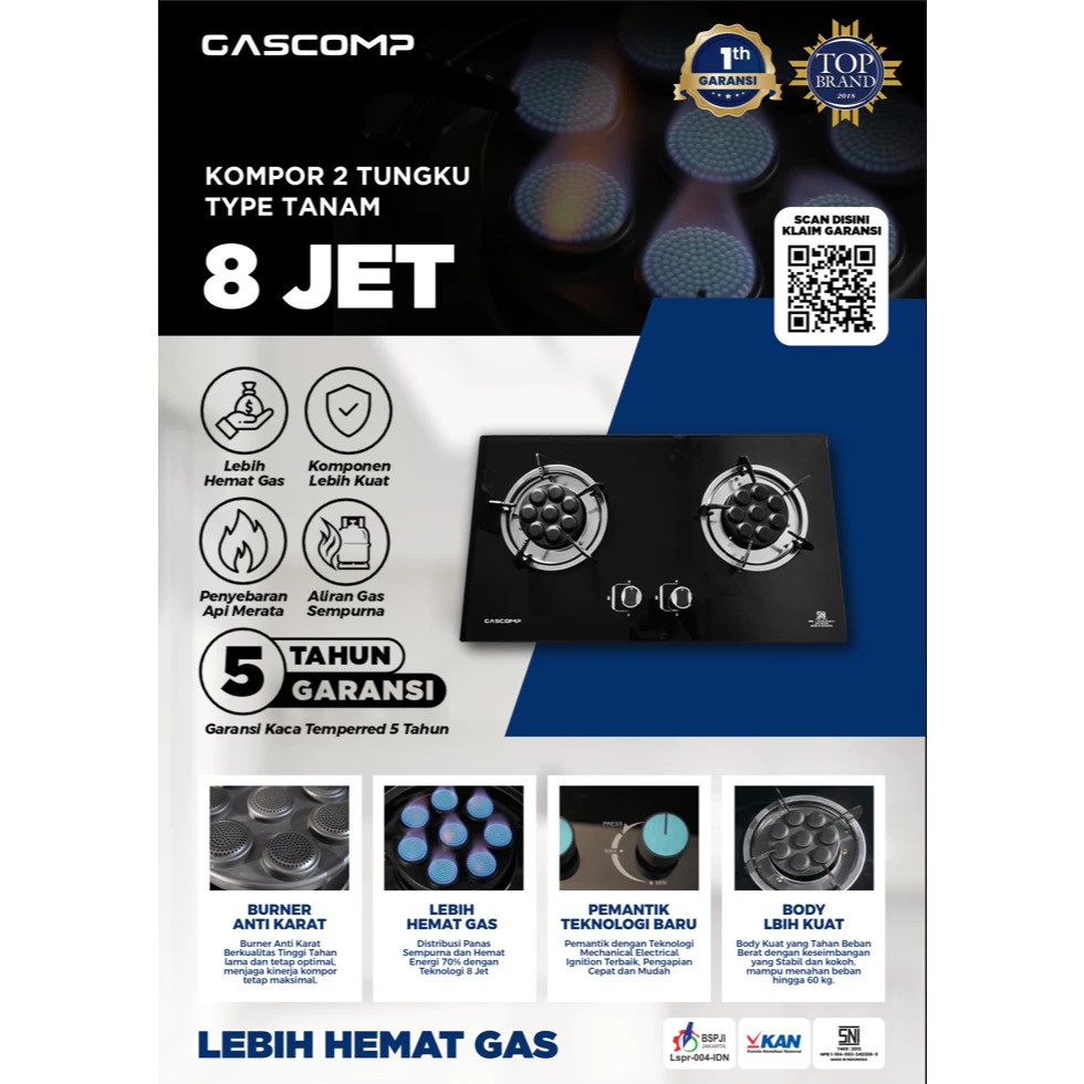 Cipta Gagah Perkasa GASCOMP Kompor Tanam Kaca 8 JET