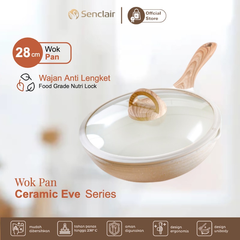 Senclair Eve Ceramic Wajan Anti Lengket WokPan 28 cm 3