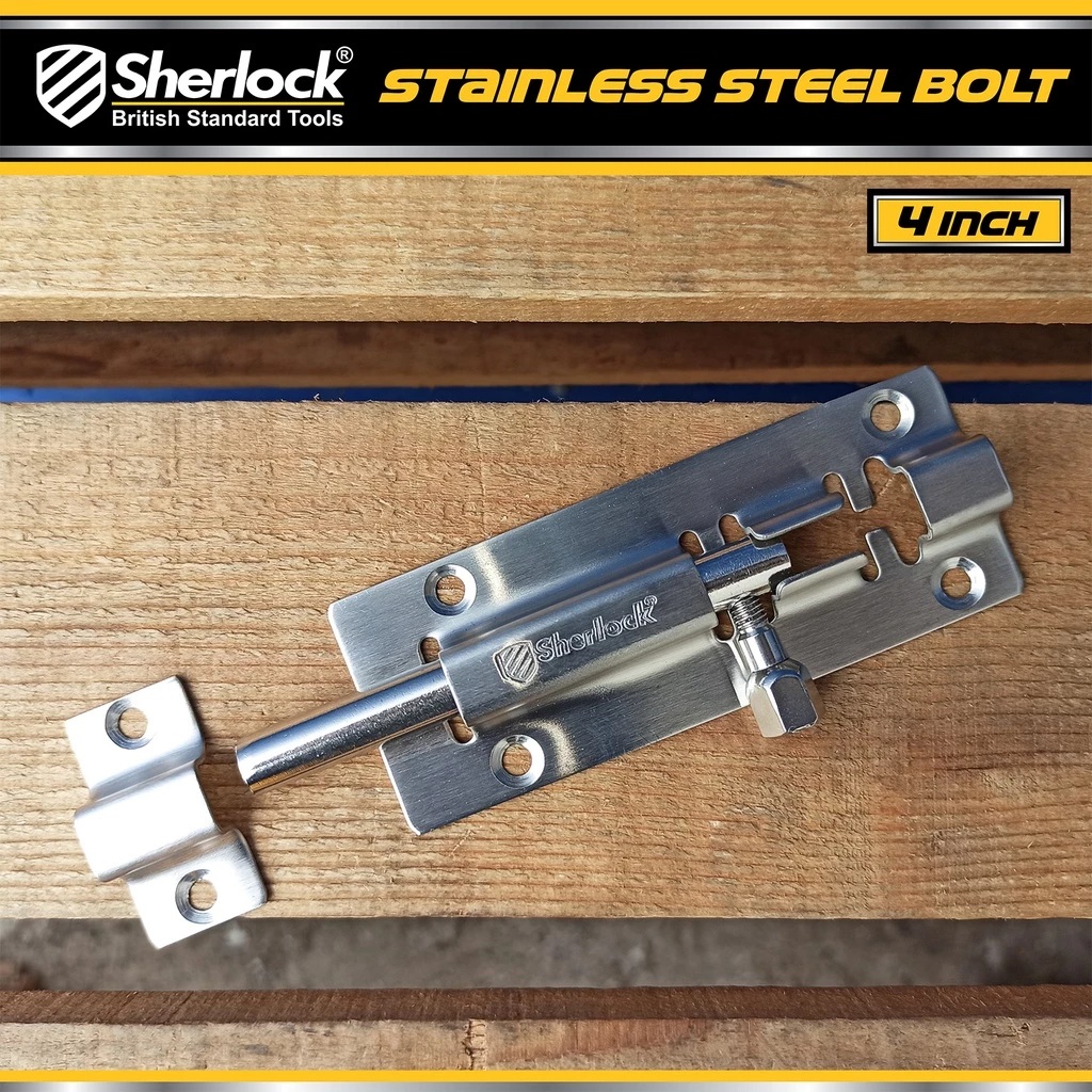 Sherlock Tools Sherlock Grendel Slot Kunci Pintu Stainless Steel 4 Inch