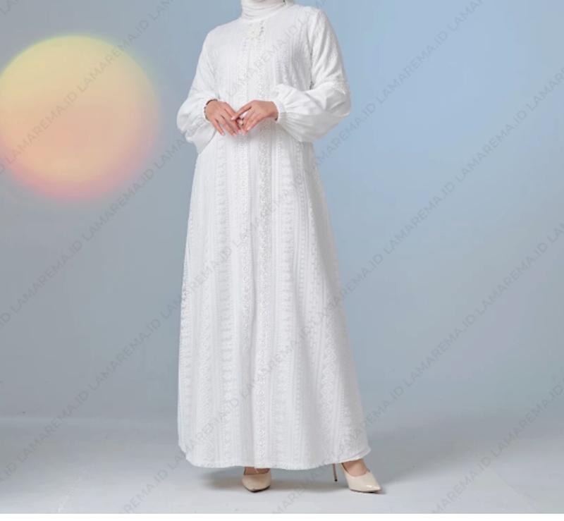 LaMarema Gamis Abaya Renda Brokat Putih 5