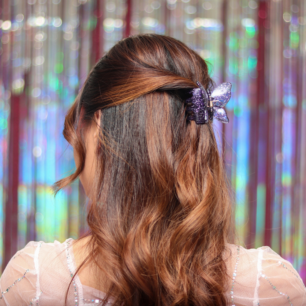 Mitra Aksesoris Indonesia DeClip Jedai Butterfly Haircules Jepit Kupu Gigi 4 Galaxy Blue Glitter