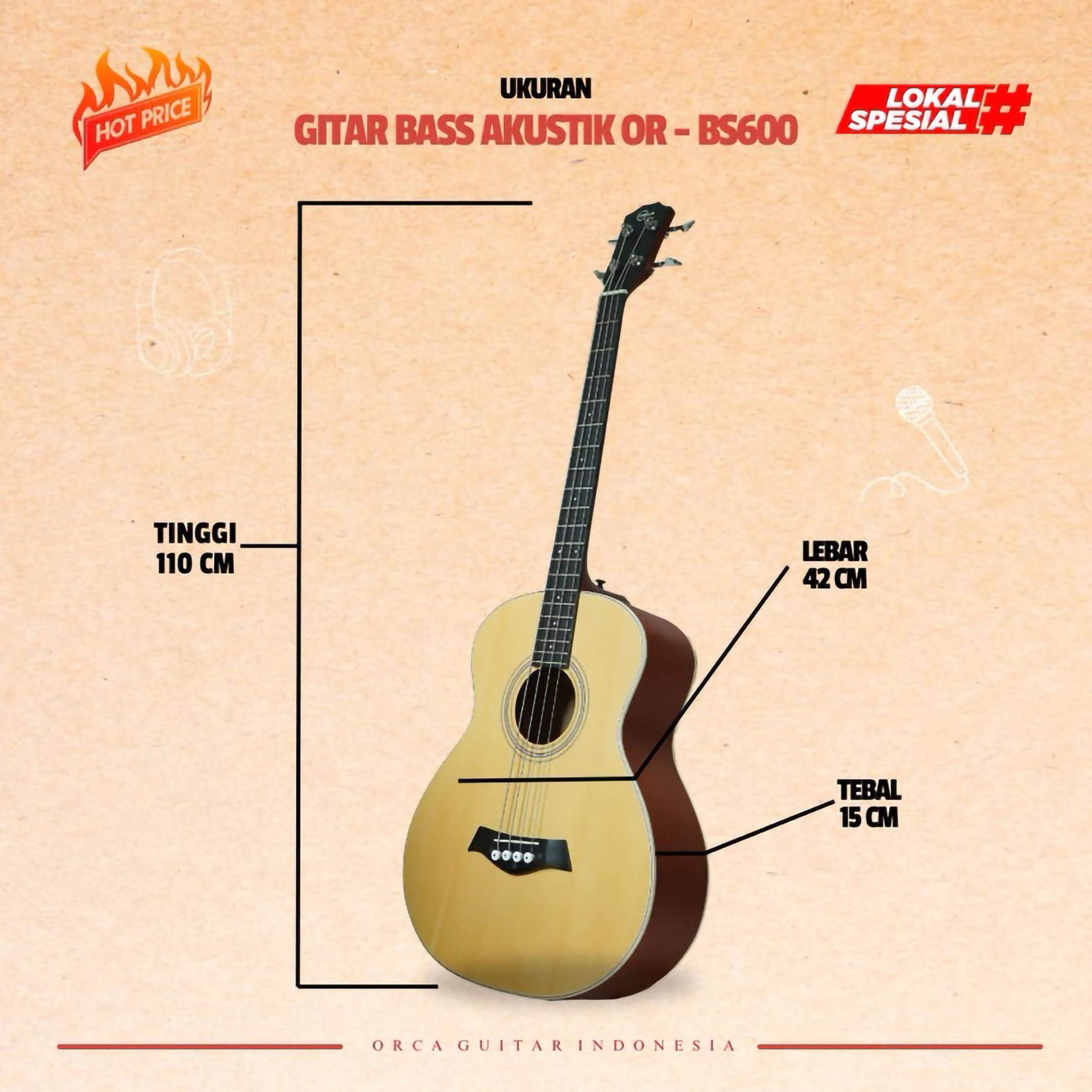 ORCA Guitar Indonesia ORCA Gitar Bass Akustik OR-BS600