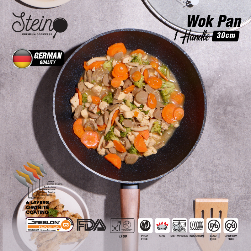 Stein Perkasa Internasional Stein Onyx Wok Pan German Greblon 30 cm Black