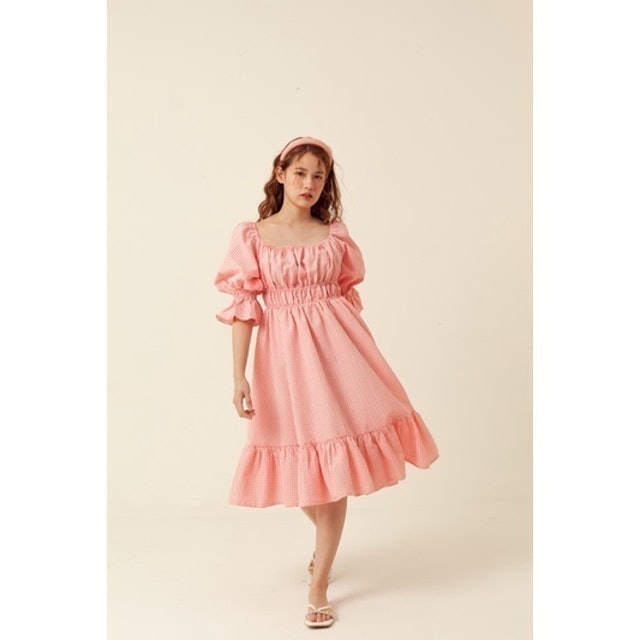 Le Bijou Allison Midi Dress in Peach Pink Tartan