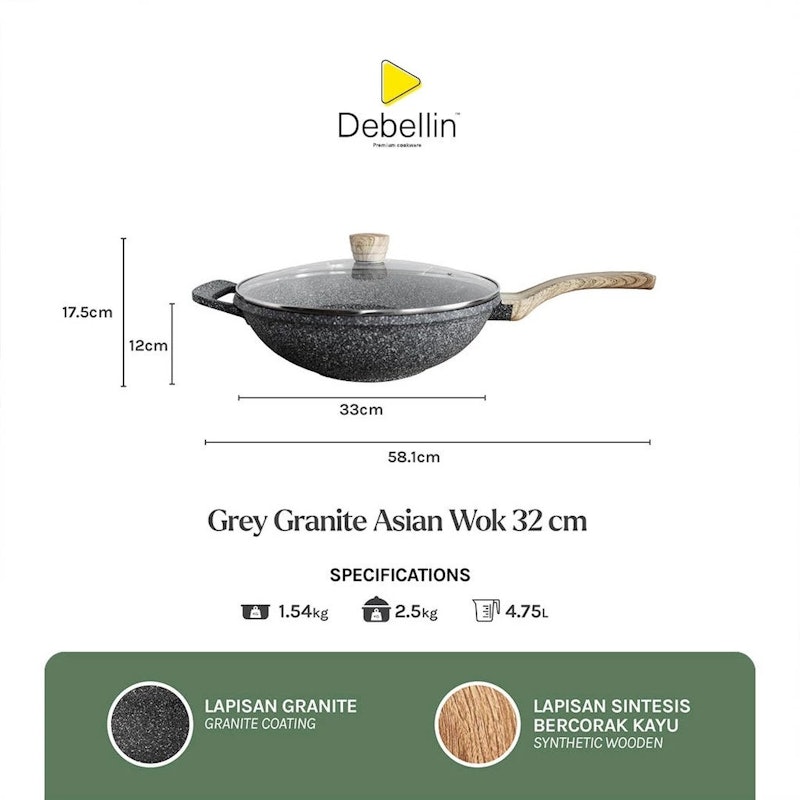Debellin Grey Granite Asian Wok Pan 32 cm 3