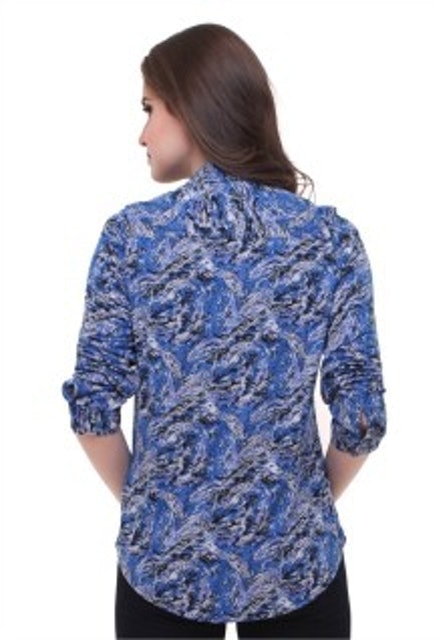 Kemeja Wanita Motif Abstrak - Biru  3