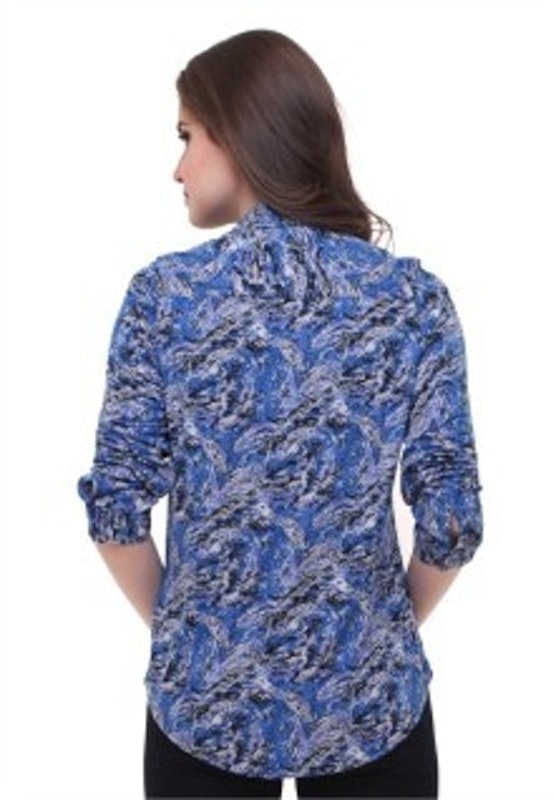 Kemeja Wanita Motif Abstrak - Biru 3