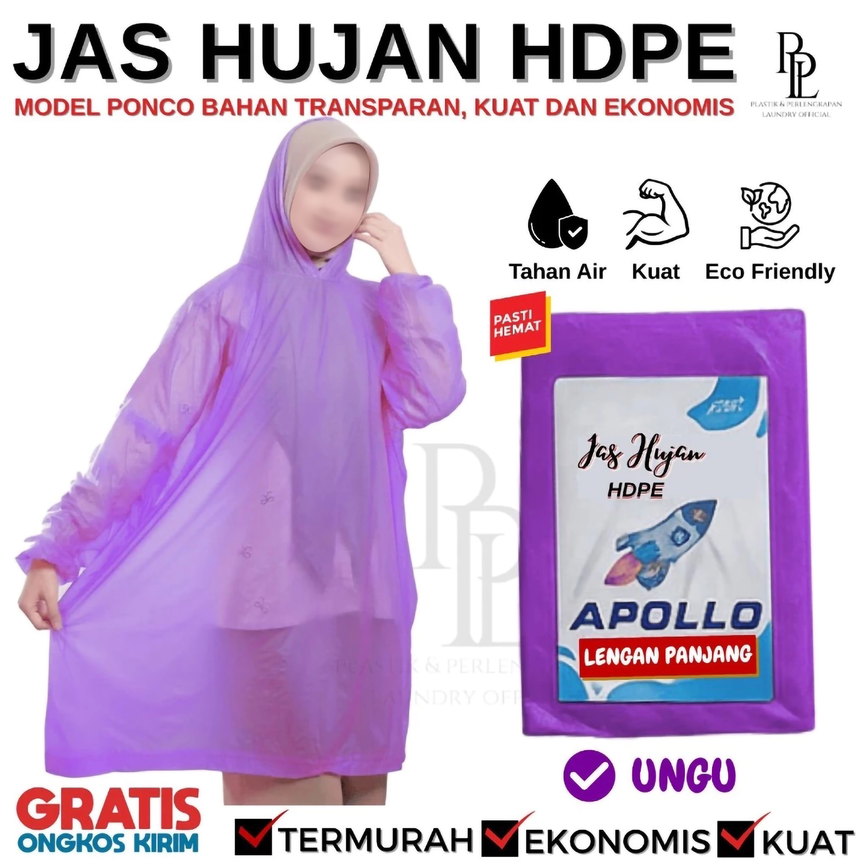  Apollo Jas Hujan Ponco Plastik