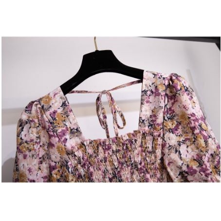 TianShun  Floral Pleated Chest Midi Dress