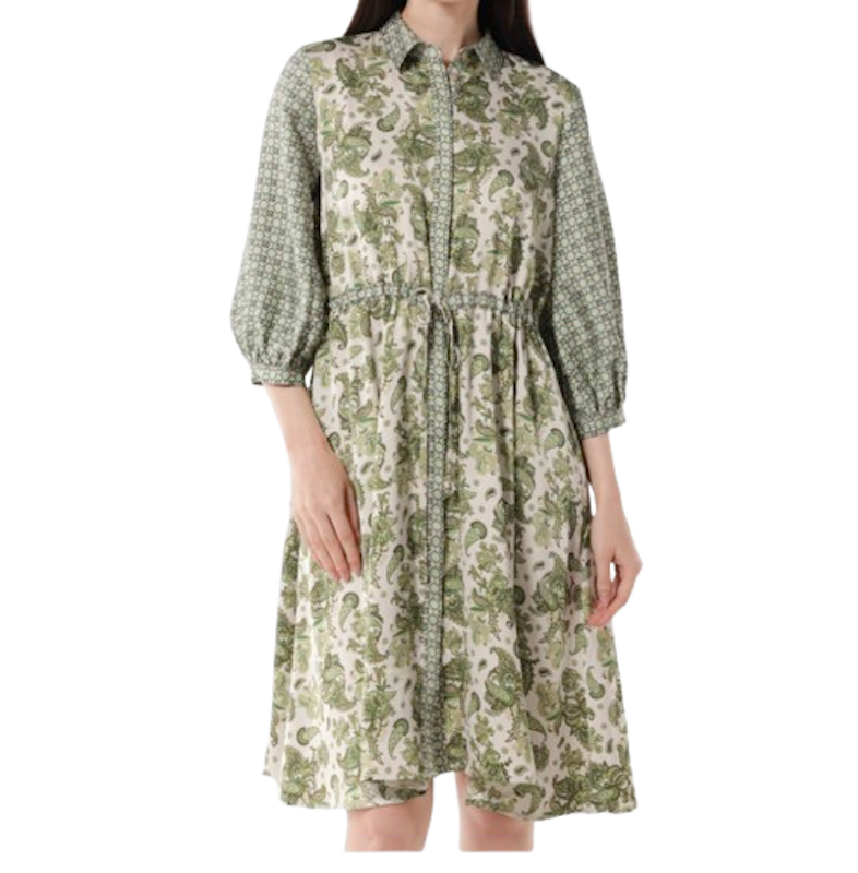 Minimal Mina Dress Satin Motif Paisley Green 1