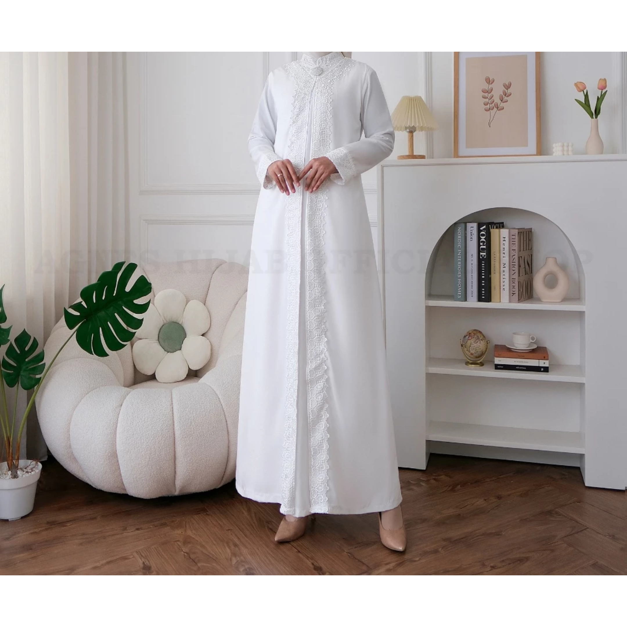  Agnes Hijab Kamila Dress Gamis Putih 