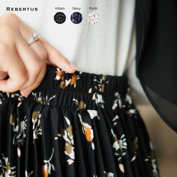  Rebertus Rok Plisket Wanita Motif Bunga Kecil Karina