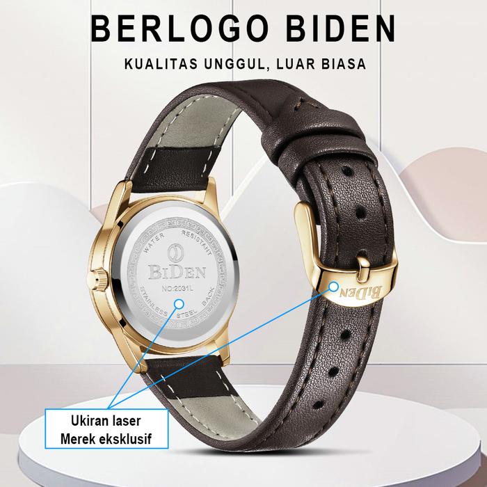 Guangzhou Zhenhuo Watch BIDEN Jam Tangan Wanita Klasik Kalender Original Tali Kulit  2031L