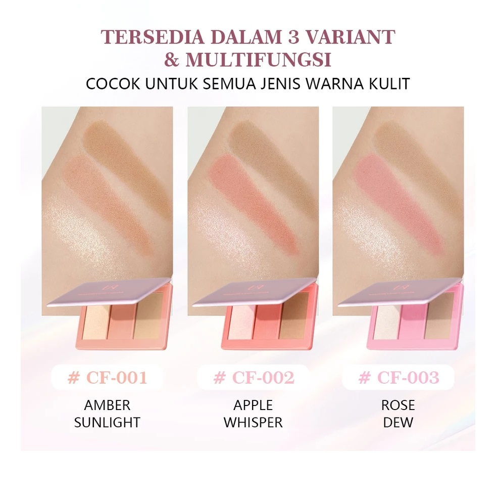 Xianghui Trading Indonesia URRACX Palette Highlighter & Contour & Blush Multi-Use CF-003 Rose Dew