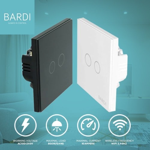 BARDI Solusi Otomasi BARDI Wall Switch EU 2 Gang Hitam