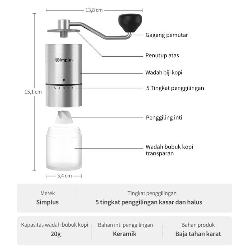Simplus Penggiling Biji Kopi Manual 20g 5