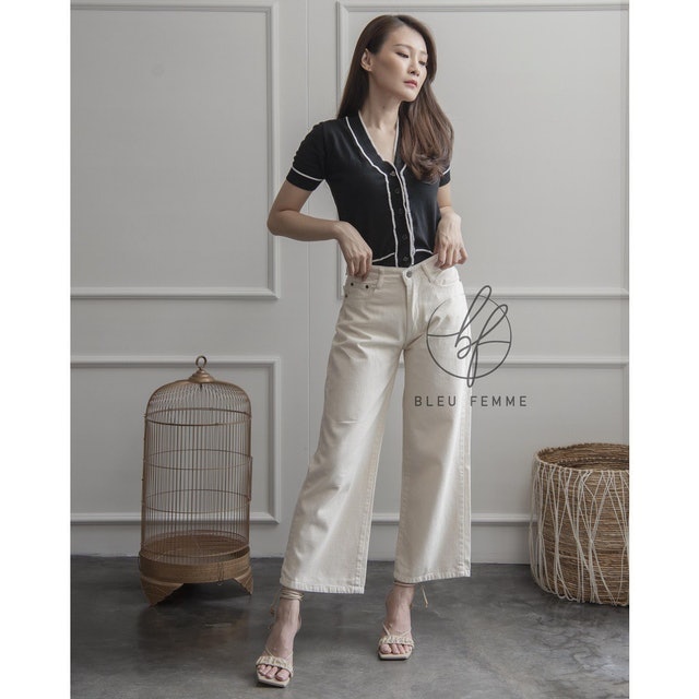 Bleu Femme Kulot Jeans Polos Basic Highwaist