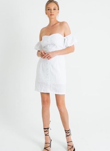 Earth Circus Amalfi Off Shoulder Linen Dress