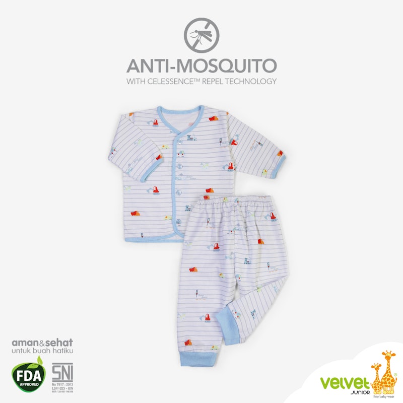 Velvet Junior Baju Bayi Anti Nyamuk Setelan Panjang Kancing Tengah 2