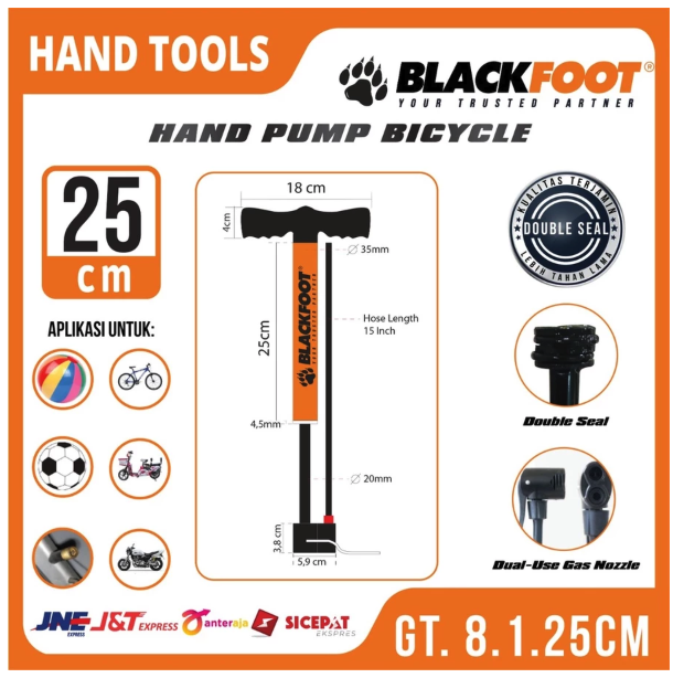 BLACKFOOT Pompa Angin Ban Sepeda Motor Mobil 25cm