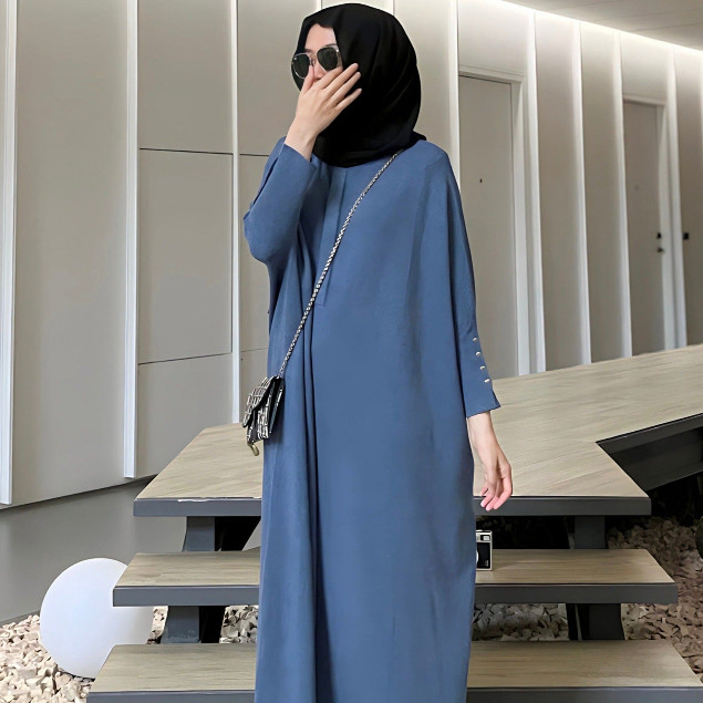 GONEGANI Dress Panjang Polos Busui Batwing Dress Berkancing