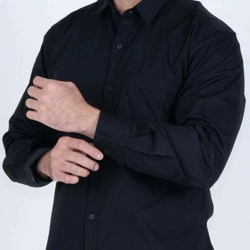 BENHILL Kemeja Basic Formal Pria Panjang Katun Poplin Black 4