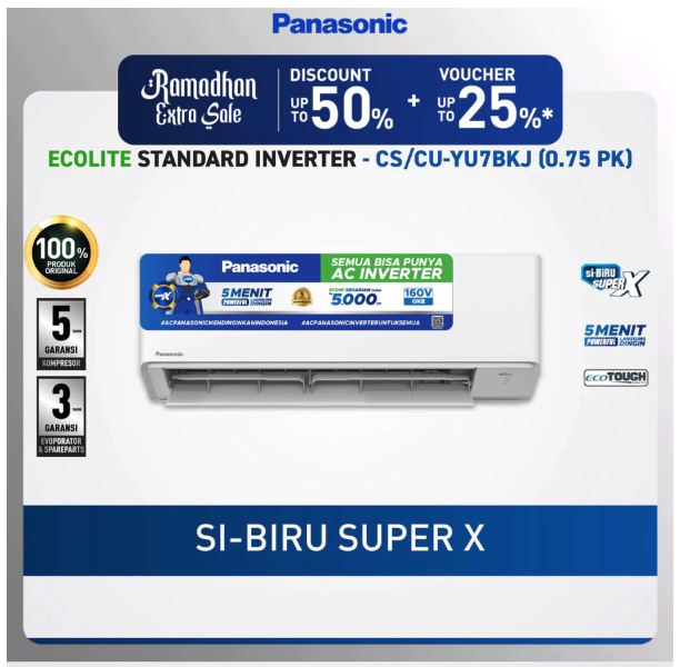 Panasonic Corporation Panasonic AC Ecolite Inverter YU Series 3/4 PK CS/CU-YU7BKJ