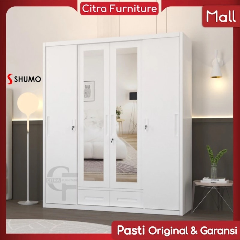 SHUMO® Lemari Pakaian Besi 4 Pintu 5