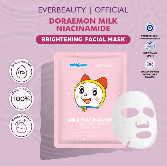 Permata Indo Kav BIOAQUA x DORAEMON Milk Niacinamide Glowing & Brightening Facial Mask