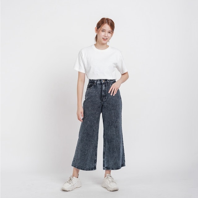 Esrocte  Celana Kulot High Waist Jeans Wanita P01