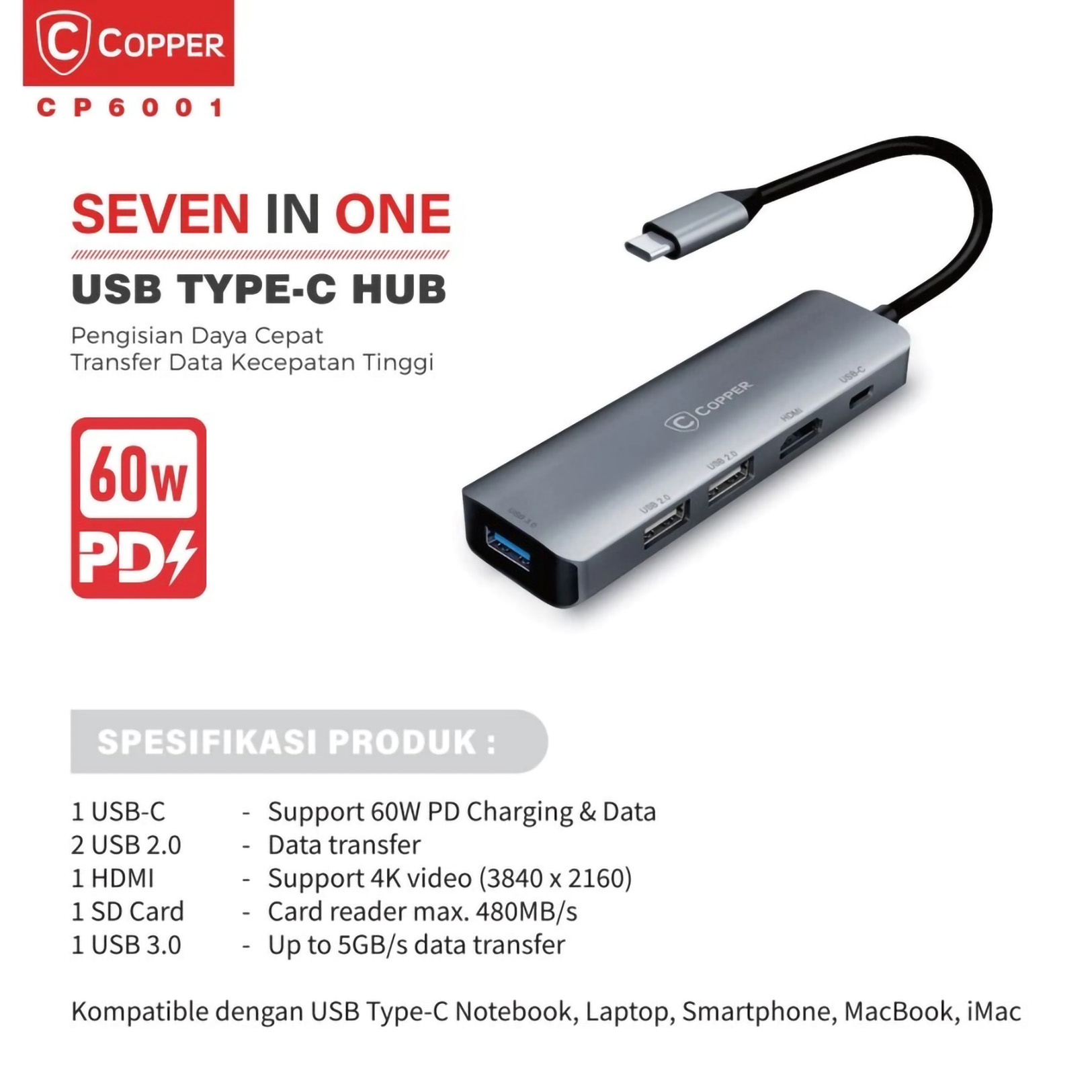COPPER Seven in One USB Type-C Hub 3