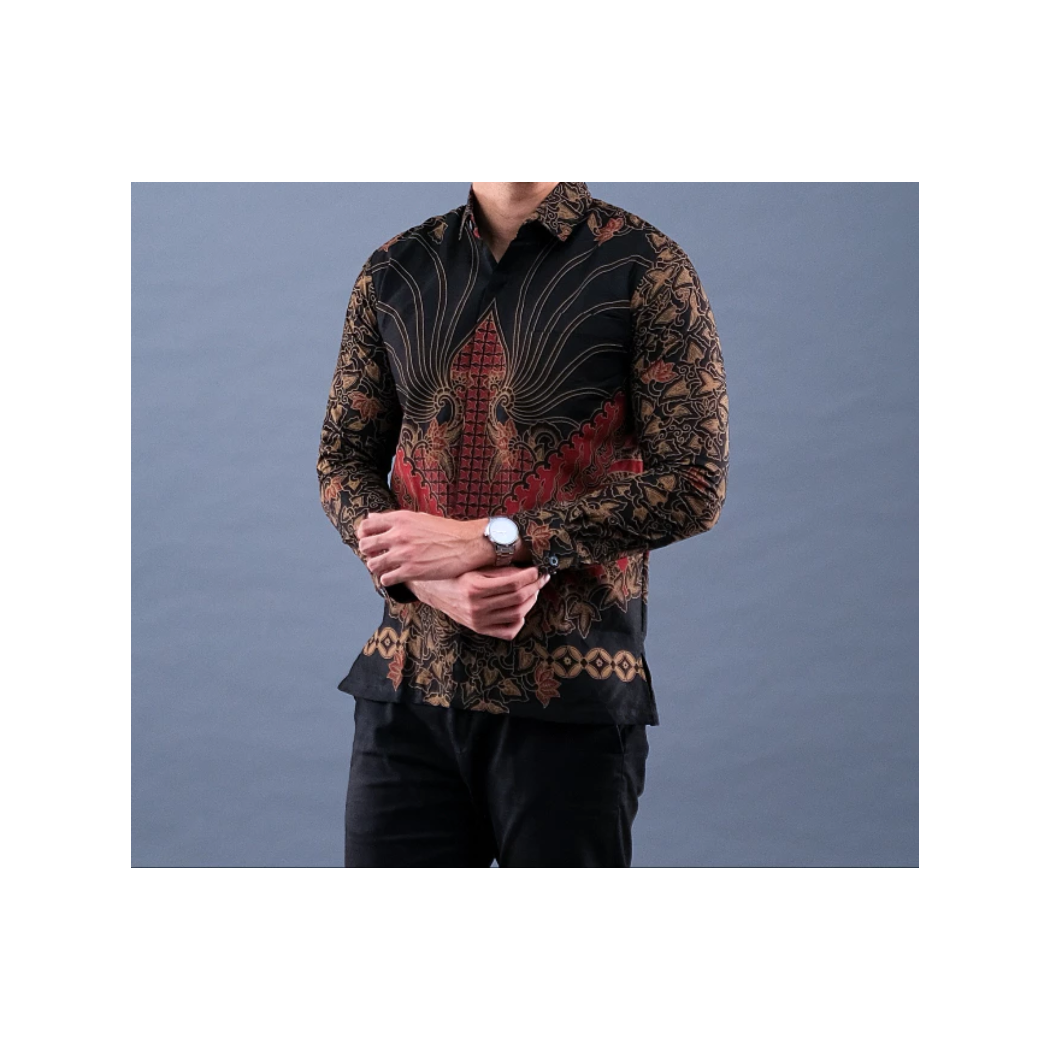  Batik Handara Benang Sari Maroon Kemeja Pria