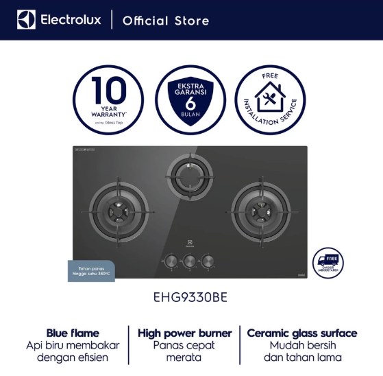 Electrolux Electrolux Kompor Gas Tanam UltimateTaste 300 dengan 3 Tungku 90cm EHG9330BE