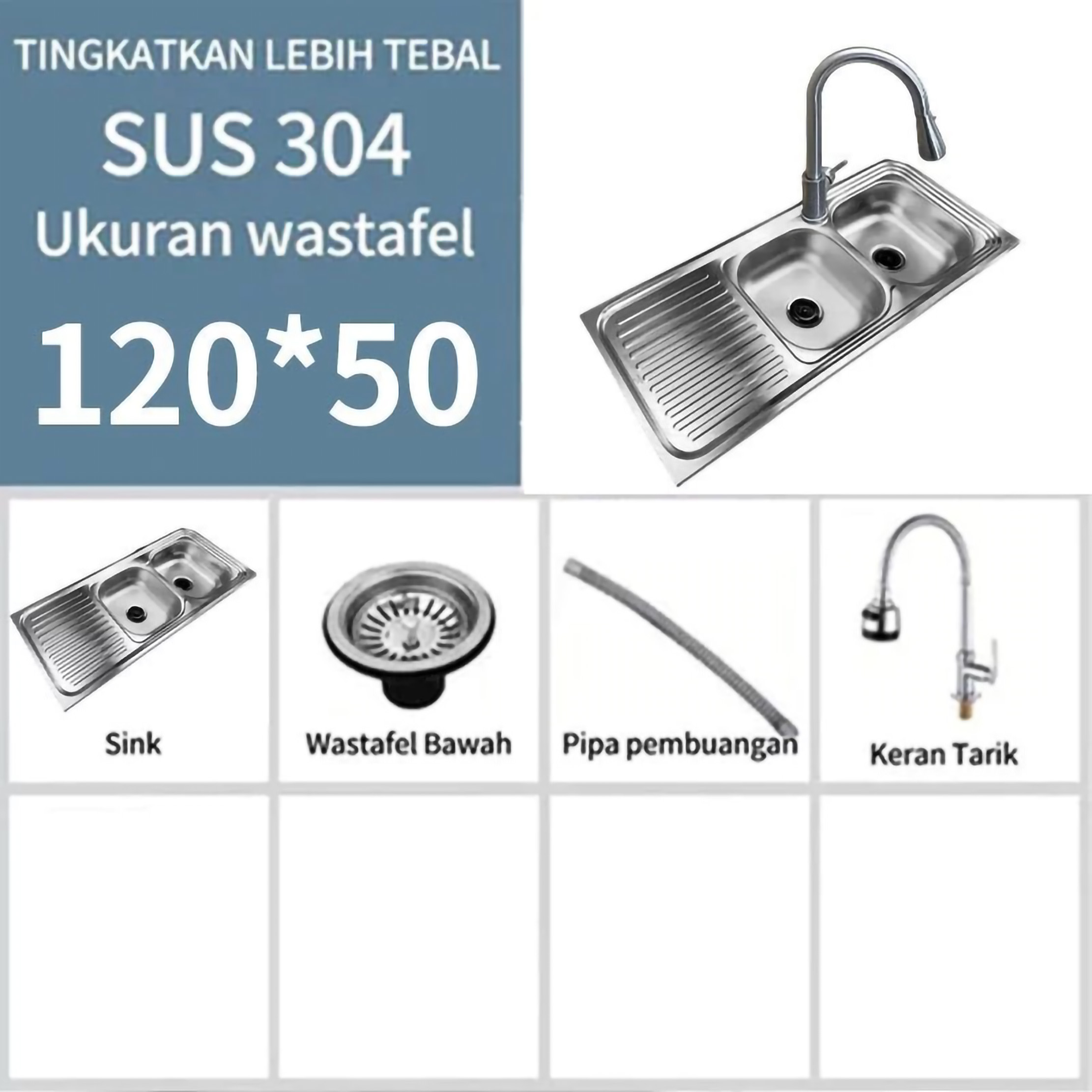 TQTQ Kitchen Sink Set A Dua Lubang 120 x 50 cm