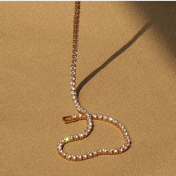  Kalung Tennis Full Batu Permata Bling Choker Gold 33 cm